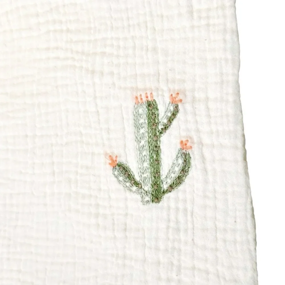 Pottery Barn Kids 100% Cotton Cactus Embroidered Lightweight 30x40 Inch Blanket.